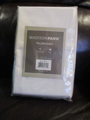 MADISON PARK 1500 TC STANDARD WHITE PILLOWCASE SET   NEW-image