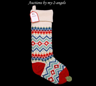 Pottery Barn Kids MULTI ZIG-ZAG MERRY & BRIGHT Christmas Stocking NO MONO / NAME-image