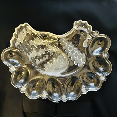 Vintage Studio Nova Deviled Egg Plate Hen Shaped Lead Crystal Chicken Platter-image