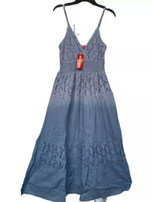Women Ombre Dip Dye gray Eyelet Lace Dress L vneck summer sale aline swing-image