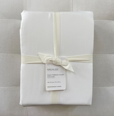 Pottery Barn 1000 THREAD COUNT SATEEN King Duvet Cover White NWT-image