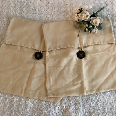 2 Pottery Barn pale yellow Burlap cotton blend SQUARE pillow shams 18