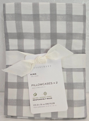 Pottery Barn King Kipton Plaid Percale 2-Pillowcases 36
