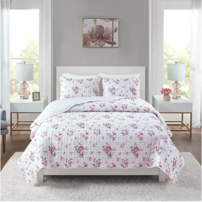 Madison Park Essentials Quilt Set with Shams Floral Watercolor Full / Queen-image