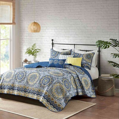 Madison Park Tangiers 6 Peice Coverlet Full/Queen Set , Blue            -image