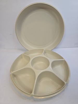 Vintage Tupperware Divided Party Tray Veggie Relish Fruit Dip Bowl 1666-3 1665-3-image