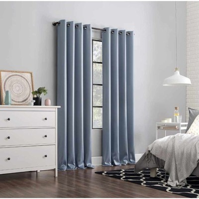 Sun Zero Room Darkening Blackout Curtain Panel Grommet 52x63 Haze Blue NEW-image