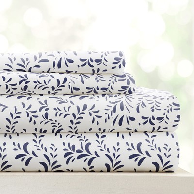 4 Piece California King Bedding Sheet Set (Navy Vines) - Sleep Better Than Ev...-image