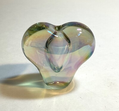 Vintage Glass Eye Studio Iridescent Heart Shaped Perfume Bottle 1991 No Stopper-image