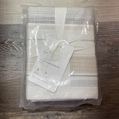Pottery Barn One (1) Clayton Stripe King Sham Cotton Neutral NWT! Ivory Beige-image