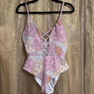 Dipping Daisys Bliss Floral Super Bloom Lavender Criss Cross One Piece Swimsuit-image