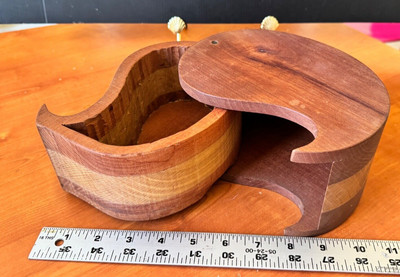 Studio Hand Crafted Wood Kidney Shaped Trinket Jewelry Storage Box 8 x 4 in-image