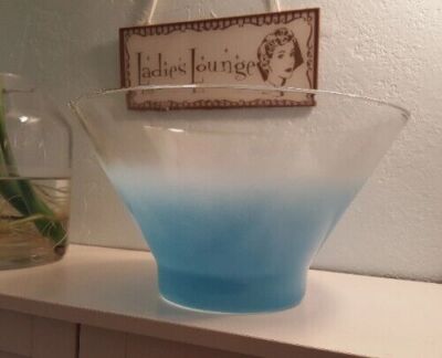 Blendo Powder Blue Fade Large Glass Bowl 1960s Party Serving Chip Dip Glassware -image