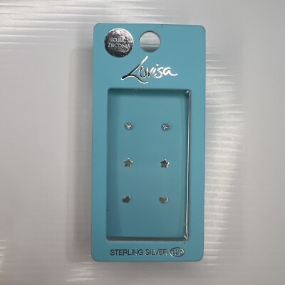 New LOVISA 925 Sterling Silver Earrings CZ Stars Hearts Studs 3 Pack Set-image