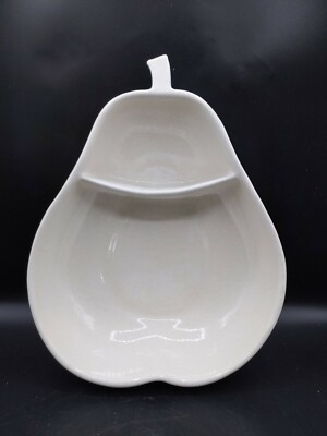 Pfaltzgraff Pottery Chip And Dip Large Serving Bowl Divided Pear White Speckled -image