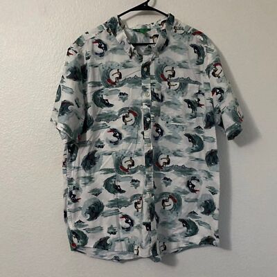 Dip Surfer Riding An Ocean Wave Print Hawaiian Button Up Shirt Men's XXl-image
