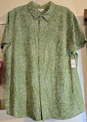 Men’s Short Sleeve Green Geometric Print Button Up Shirt By DIP/NWT Size Large-image