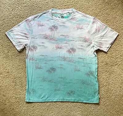 American Eagle Super Soft Tropical Hawaiian Dip Dye T Shirt Mens L Turquoise Tee-image
