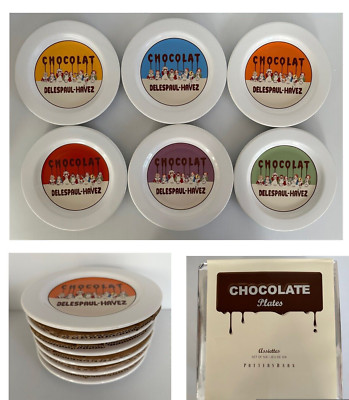 (6) Pottery Barn ~ CHOCOLAT Delespaul-Havez Dessert PLATES NEW in BOX Chocolate-image