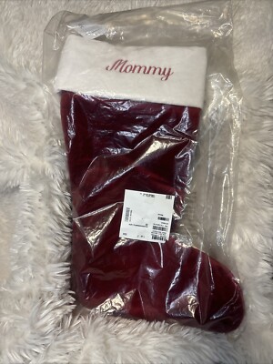 Pottery Barn Classic Velvet Stockings Red W/ Ivory Cuff  “Mommy” Monogram-L 24.5-image