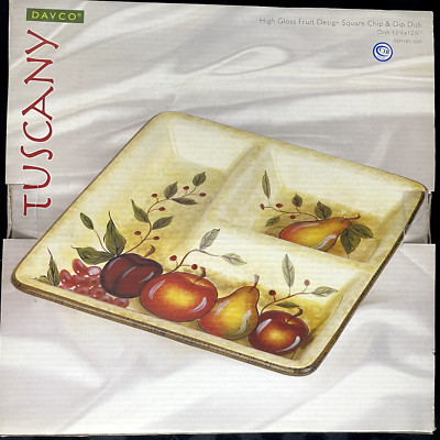 Davco 'Tuscany' Square Chip & Dip Platter High Gloss Fruit Design 12x12 3259 VTG-image