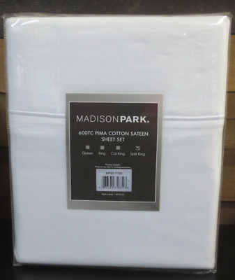 Madison Park Casual Pima Cotton Sateen 7 Piece Sheet Set - WHITE - SPLIT KING-image