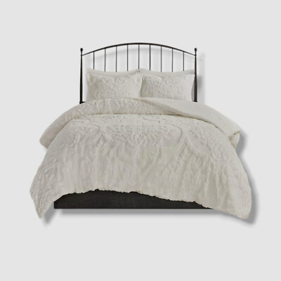 Madison Park White 3-Piece Damask Comforter Set Full/Queen-image