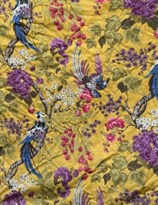 Gorgeous POTTERY BARN Outlet *TWIN Duvet COVER Yellow BIRDS Linen Cotton-image