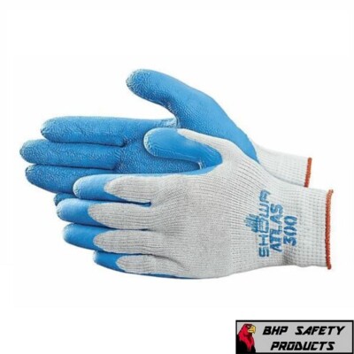 Showa ATLAS Fit 300 Latex Palm-Dipped Blue Rubber Work Gloves, 144-Pairs / Case-image