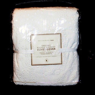 Pottery Barn Teen Organic Diamond Ruched duvet full queen white, eyelet design-image