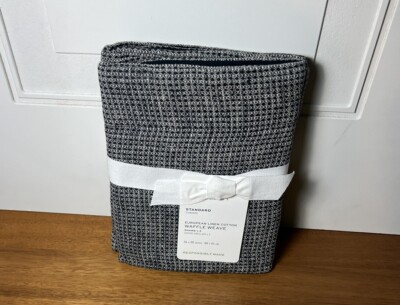 Pottery Barn European Flax Linen Waffle Standard Shams (2) Midnight-image