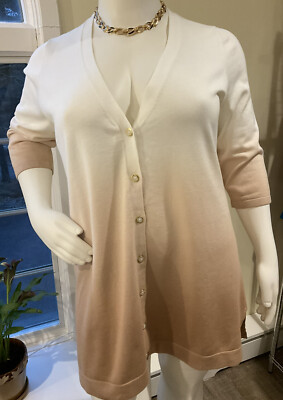NWT  ISAAC MIZRAHI LIVE DIP DYE BOYFRIEND CARDIGAN/SWEATER TAN/IVORY SZ 2X-image