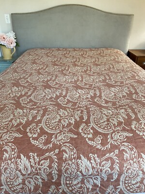 Pottery Barn Alessandra Full/Queen Duvet Cover Terra Cotta Red Cream Linen Blend-image