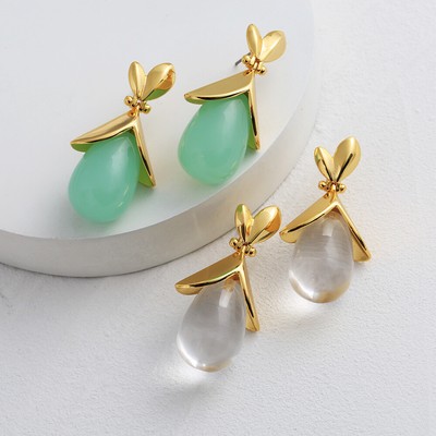 Lele Sadoughi golden flower teardrop shaped green protein earrings women-image