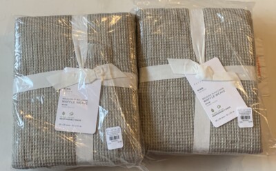 2 Pottery Barn Belgian Linen WAFFLE WEAVE KING Quilted Shams EUCALYPTUS / Bamboo-image