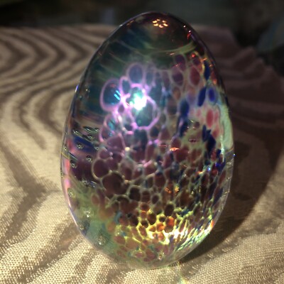 Glass Eye Studio Iridescent Egg-Shaped Art Glass Paperweight Bubble GES 93-image