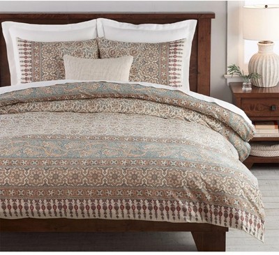 Pottery Barn Selena Block Print Kalamkari F/Q Duvet & 3 Shams Full Queen-image