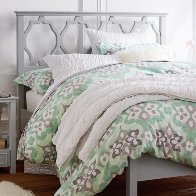 Pottery Barn Geo Garden Duvet Cover Twin Green Grey Teen Dorm Geometric Gray-image
