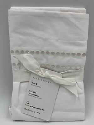 Pottery Barn Pearl Organic Cotton Percale Sham Euro White #H217-image