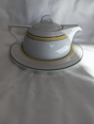 Studio Nova Contour Art Deco Nouveau shaped individual teapot & saucer, Japan-image