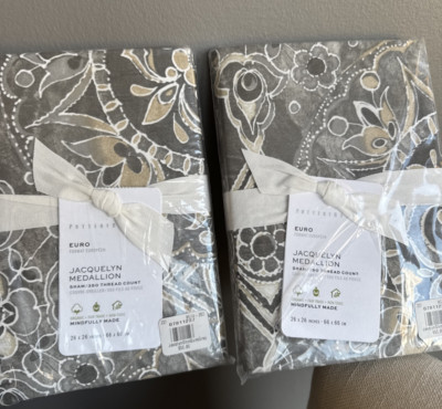 Pottery Barn Jacquelyn Medallion Sateen ** 2 EURO Pillow Shams, 350TC ;;-image