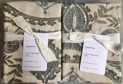 Pottery Barn Lila Suzani Rustic Embroidered Standard Size Pillow Shams Set/2-image