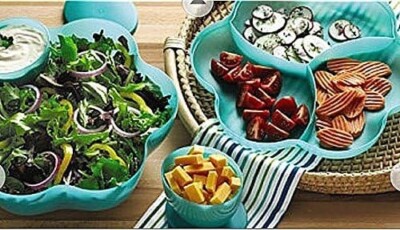 Tupperware Chip N Dip/Salad 2 Pc. Set Spring Green Divided Party Tray-image