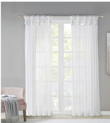 Madison Park Elowen Sheer Tab Top Set of 2 Curtain Panel White 50in W x 95in L-image