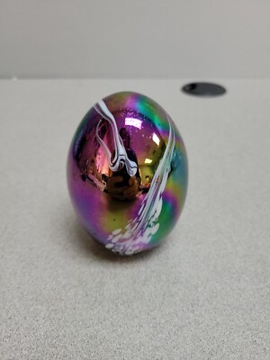 Iridescent Studio Art Glass Egg Shaped Paperweight-image