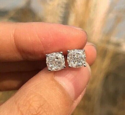 3 Ct White Treated Diamond Cushion Cut Studs Earrings VVS1 Color F Certified !-image