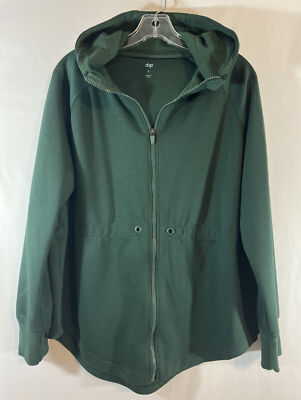 Dip Women’s Large Green Full Zip Up Hoodie No DS or Pockets Poly Rayon sPdX EC-image