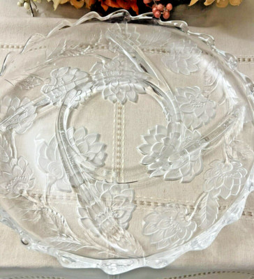 Crystal Divided  Glass Chip Dip Tray with Beautiful Flowers 13