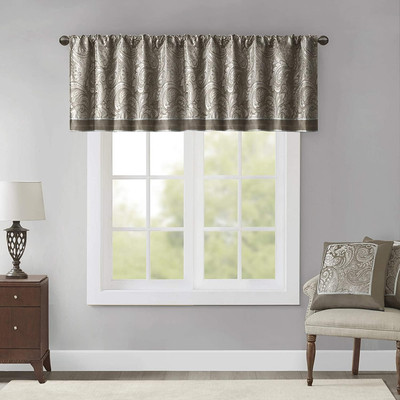 Aubrey Jacquard Rod Pocket Valance , Classic Elegant Silk Paisley Valances for W-image