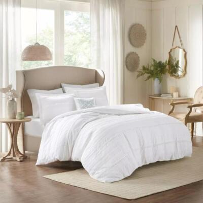 Madison Park 4-Piece Full/Queen Alexis Ruffle 2-in1 White Duvet Cover Set-image